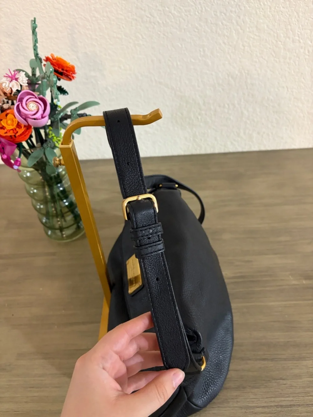 MARC JACOBS Classic Q Natasha Crossbody Shoulder Bag BLACK Pebbled Leather